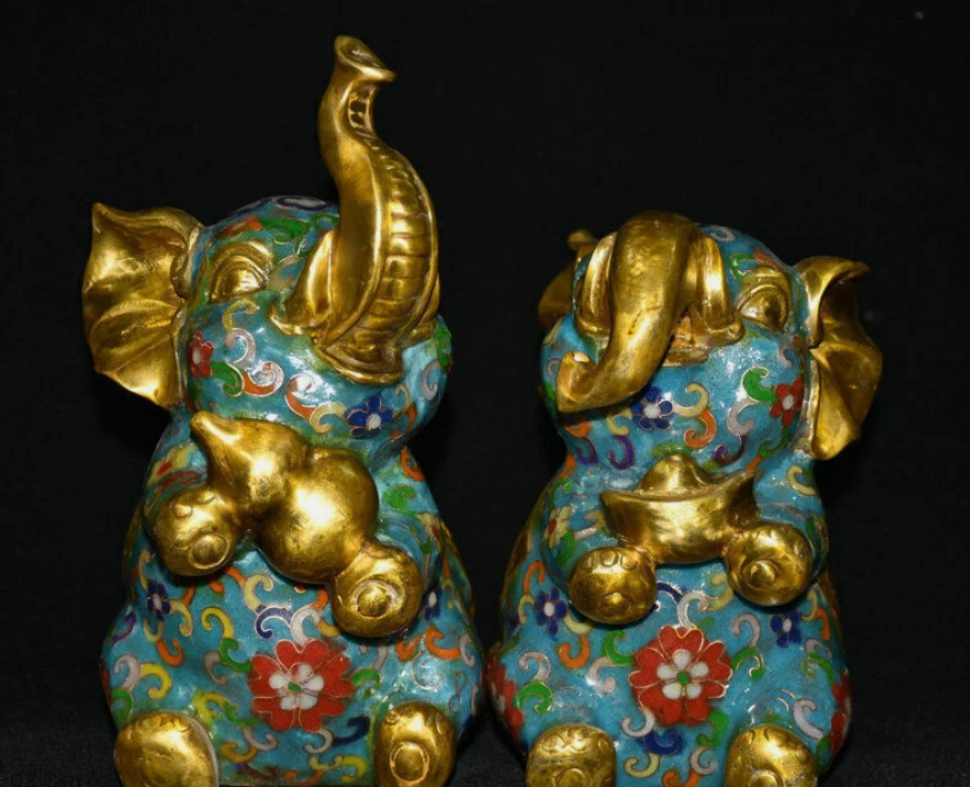 8 4-дюймовая китайская перегородчатая эмаль медная статуя фэншуй животное фу слон