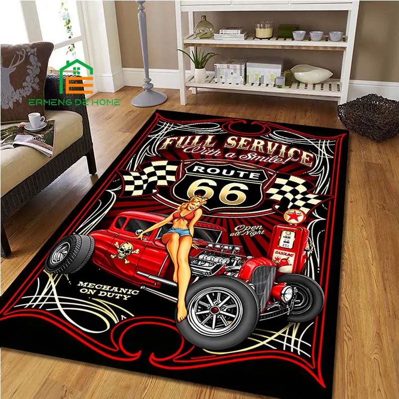 Мотоциклетный Автомобильный Ковер Route66 для девушек спальни гостиной ковер кухни