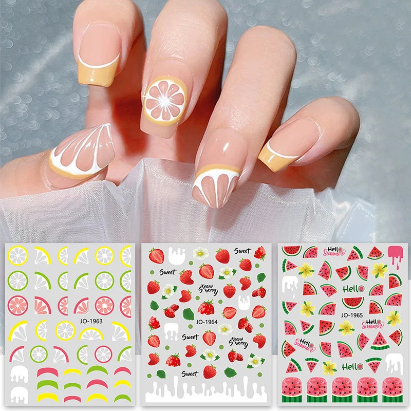 

2022 Fruit Nail Art Stickers Decals Lemon Strawberry Watermelon Water Transfer Slider Nail Design Foils Decoraton