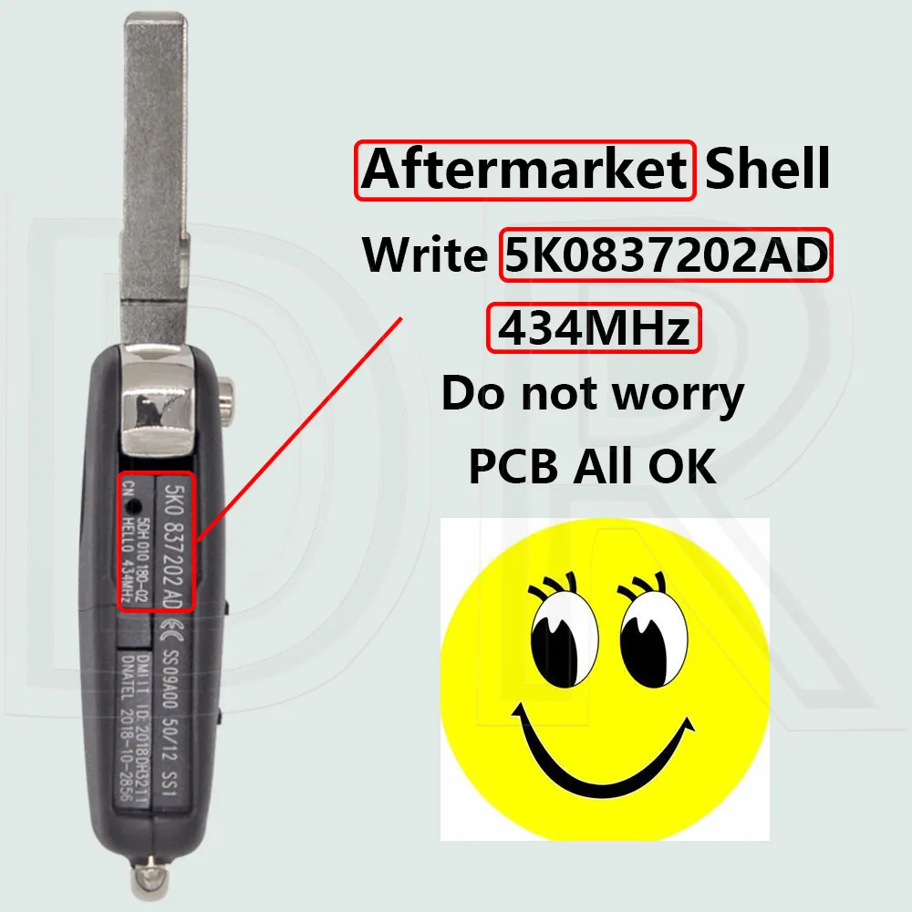 DR 5K 0837202 AD/AJ/AE/AK... ID48 чип 315/434 МГц автомобильный дистанционный ключ для VW Golf 6 Jetta Tiguan