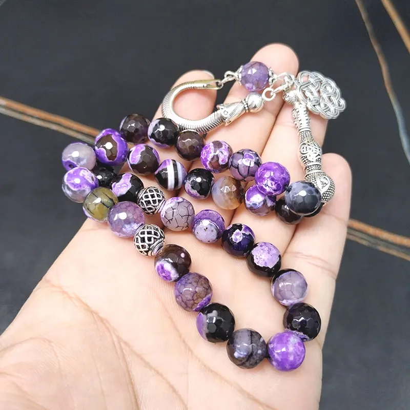 Пурпурный огненный агат Tasbih исламский 33 45 51 99 100 молитвенные бусины бриллианты