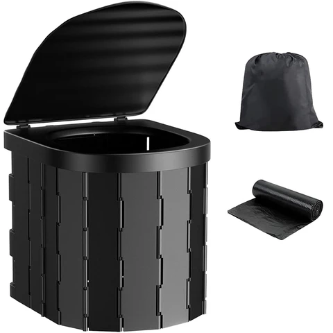 Портативный туалет для кемпинга, портативный складной туалет с крышкой, водонепроницаемый горшок, автомобильный туалет, ведро, туалет, горшок - изображение