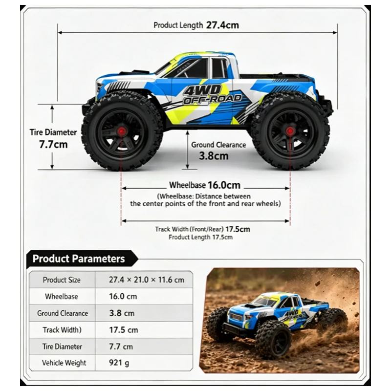 Фото Радиоуправляемая машинка MJX HYPER GO 1:18 Mini Monster 18208, высокоскоростной монстр-трак, внедорожник с двойным корпусом, игрушка для мальчиков, RTR №5