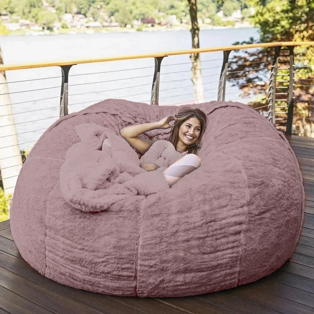 Dropshipping New Giant Sofa Cover Soft Comfortable Fluffy Fur Bean Bag Bed Storage Bean Bag Recliner Cushion Cover Factory Shop images - 6