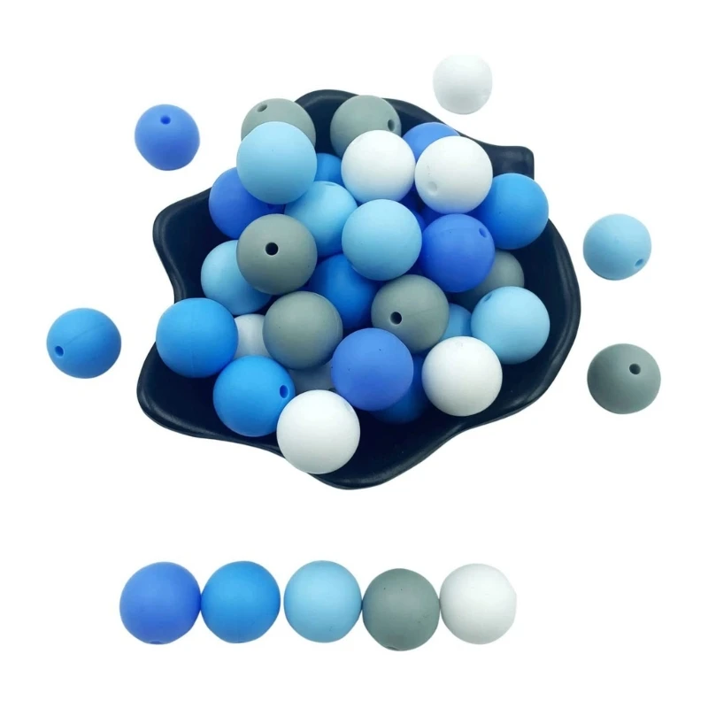 

50 шт., разноцветные Круглые силиконовые бусины для изготовления браслетов, ожерелий, брелоков