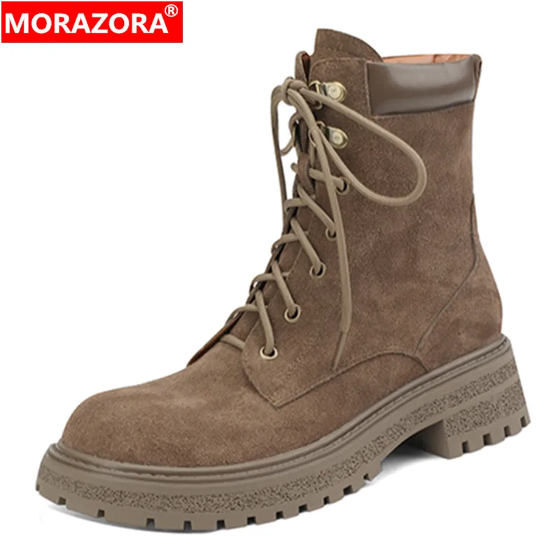 

Женские замшевые ботильоны MORAZORA, черные замшевые ботильоны в стиле ретро, на платформе, с узким ремешком, размер 34-40, новинка осенне-зимнего ...