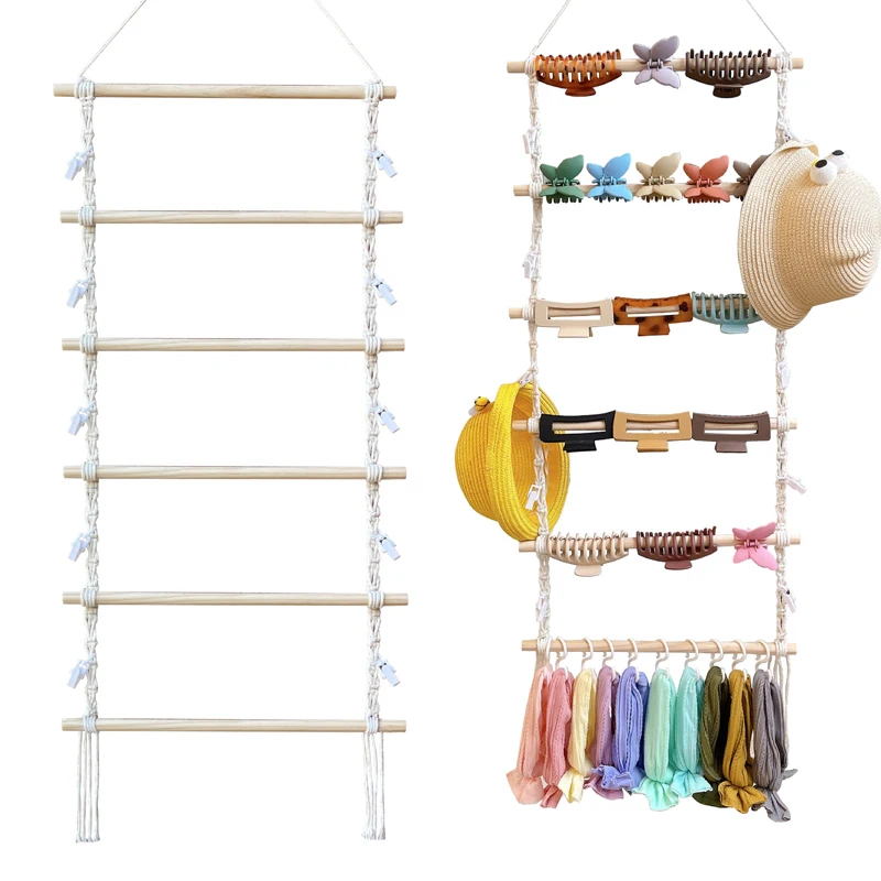 New Bohemia Diy Artificial Woven Hair Accessories Hairpin Storage Rack Cotton Rope Tapestry Tassel Home Wall Hanging Decoration