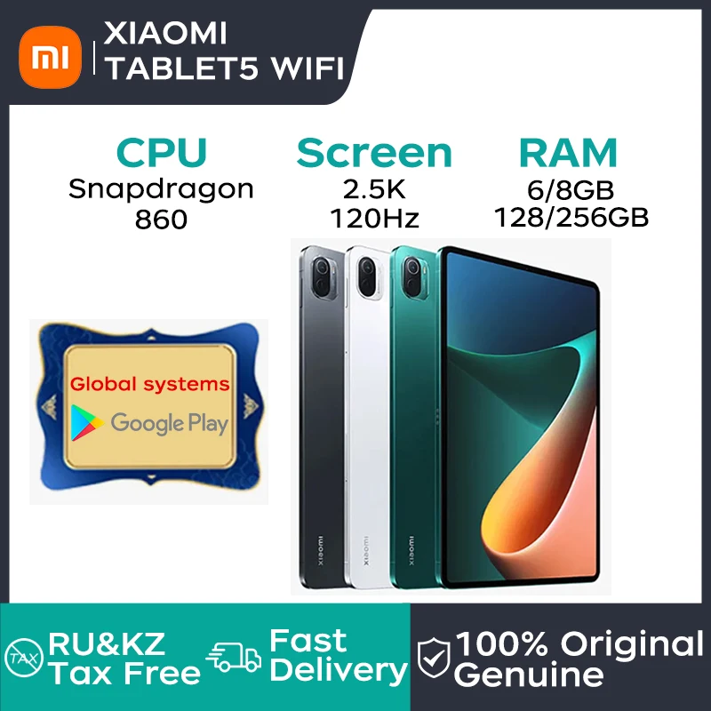 

Xiaomi Tablet Xiaomi Pad 5 11" 2.5K Pad LCD 120Hz Screen Snapdragon 860 CPU Octa Core 6GB 256GB With 8720mAh Battery Android 11