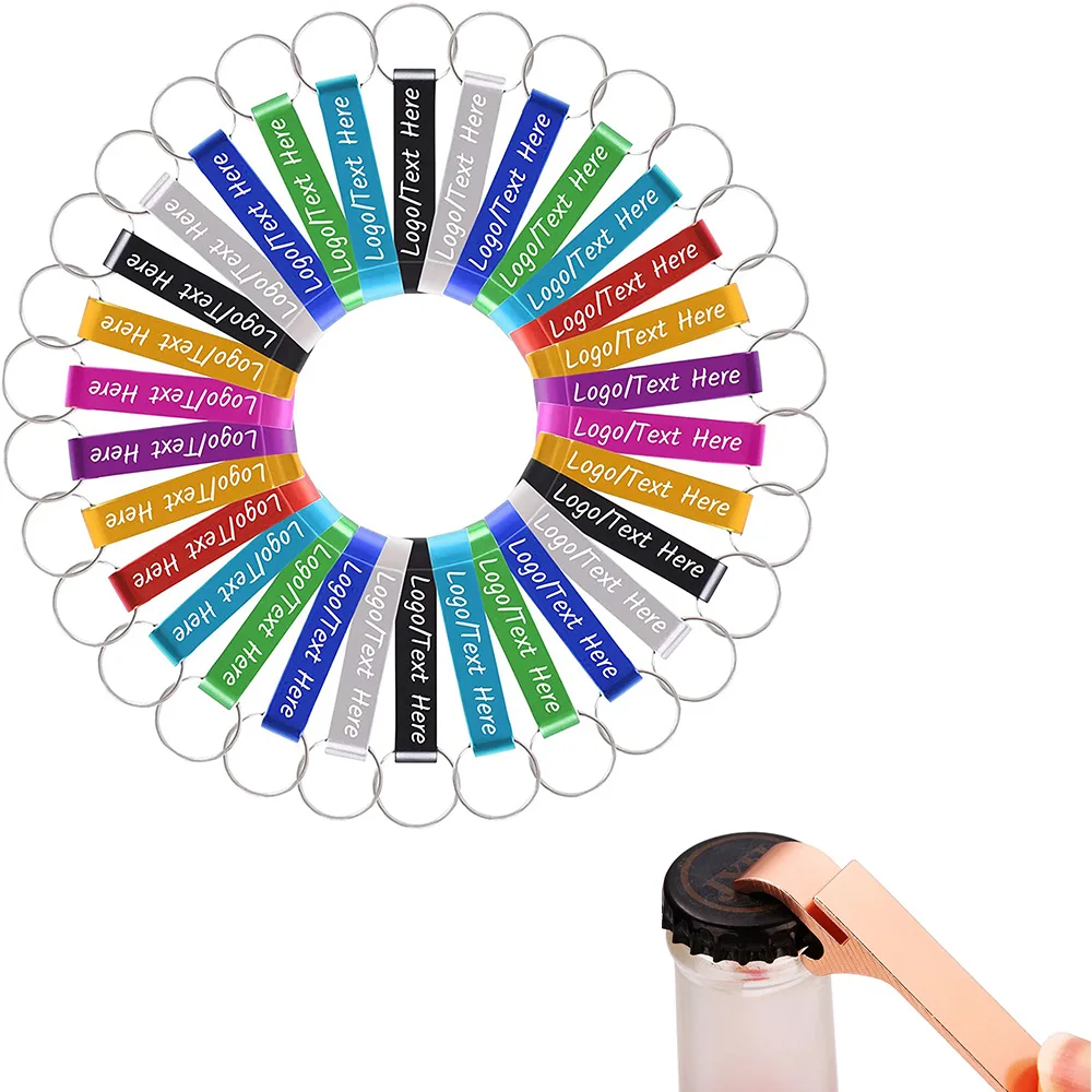 

50pcs Aluminum Alloy Multicolor Beverage Beer Bottle Opener Wedding Favors Party For Guests Promotion Gifts Customized Keychains