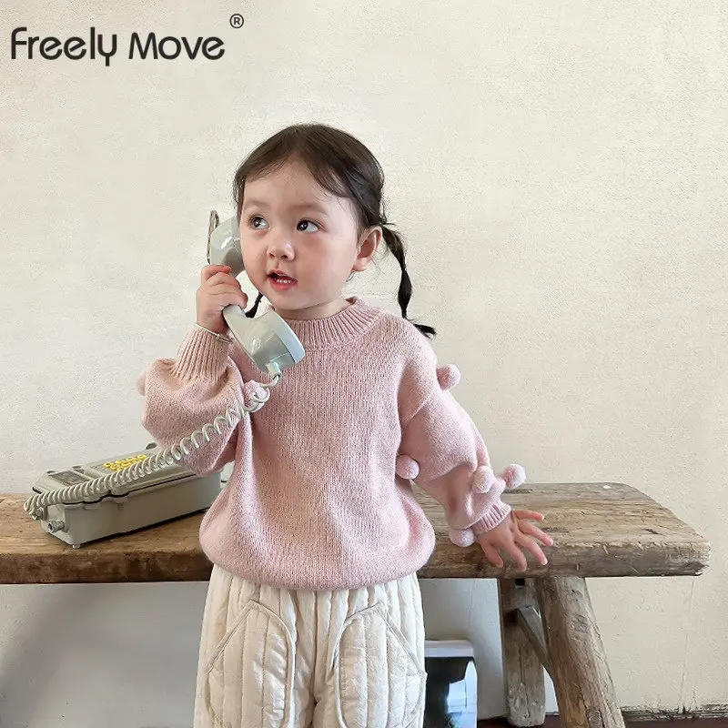 

Freely Move 2022 Autumn New Baby Girl Knit Sweater Fashion Long Sleeve Loose Sweater For Baby Knitted Tops Casual Kids Sweater