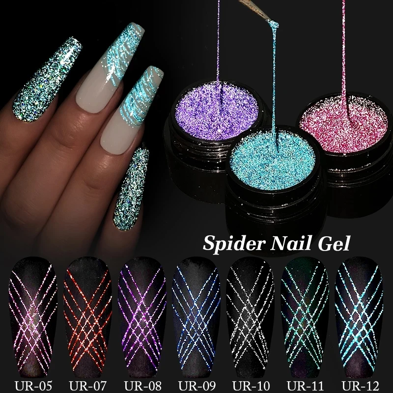 

Reflective Glitter Spider Nail Gel Blue Silver Gold Line For Nails Art Manucre Drawing glue Gel,wire drawing Gel GY033 NEW 2022