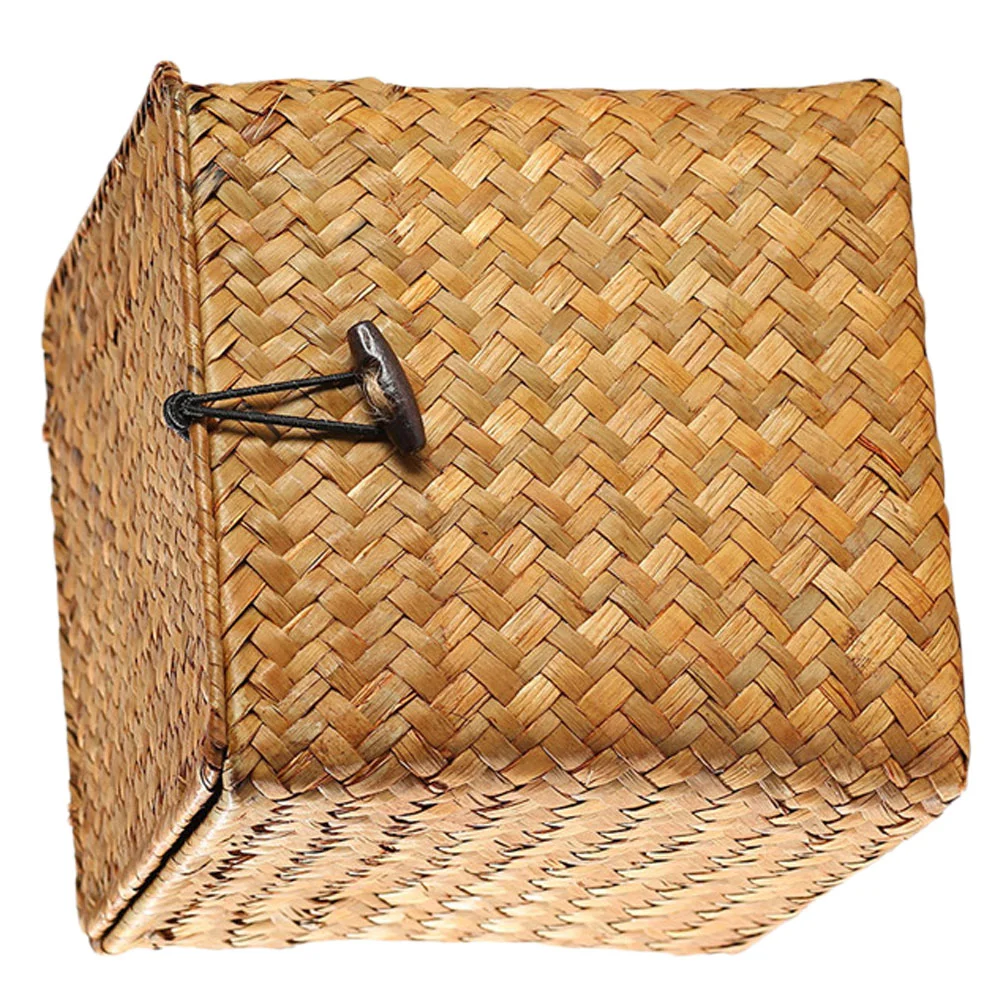 

Basket Storage Woven Box Straw Baskets Lid Wicker Seagrass Organizer Rattan Bins Tea Lids Seaweed Hyacinth Handwoven Makeup