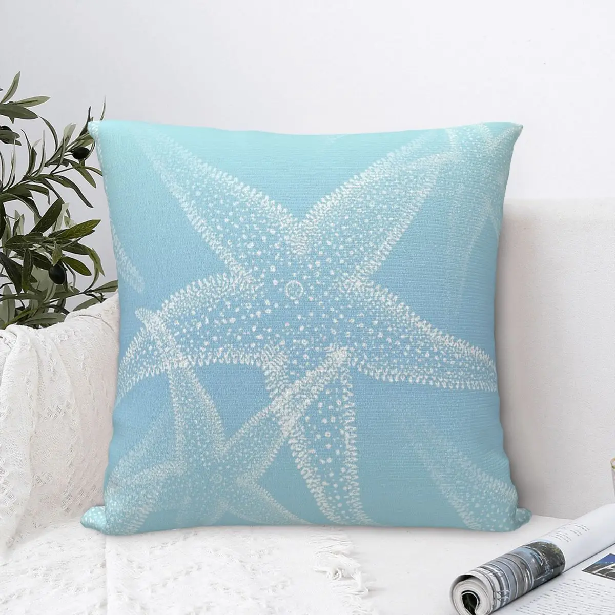 

Starfish Aqua Blue Beach Pillow Case Pillow Cover Modern Big Size Pillow Cases Pillow Case White