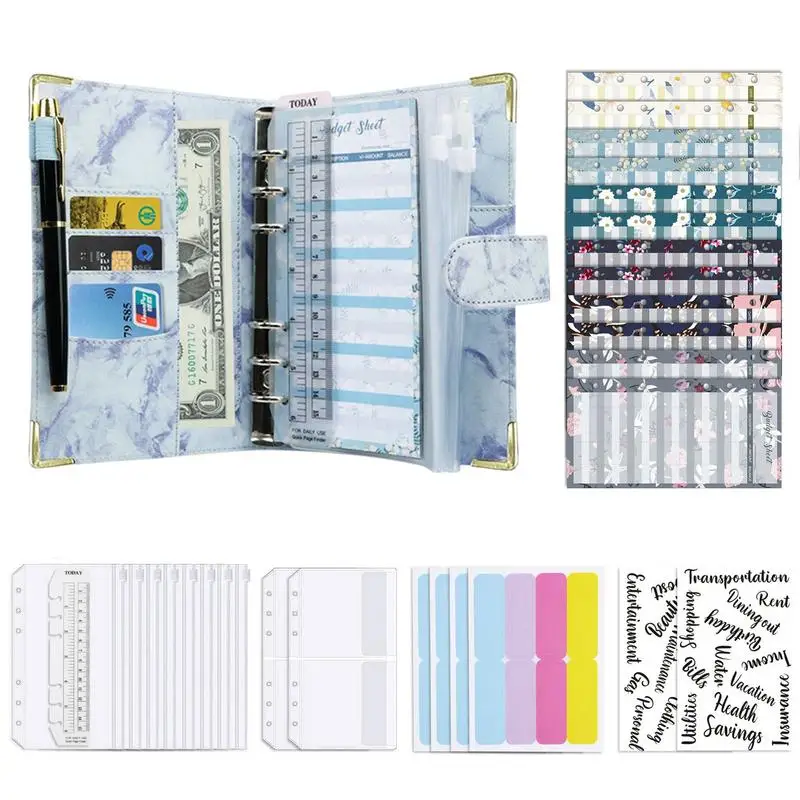 

A6 PU Leather Binder Budget Planner Money Organizer For Cash Bills Coupon Loose Leaf Personal Planner Binder For A6 Filler Paper