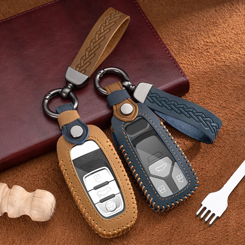 

Leather Car Key Case Cover for Audi A3 A4 A5 A6 Q2 Q3 Q5 Q7TT R8 8L 8V S3 Auto Shell Holder Keychain Car Accessories