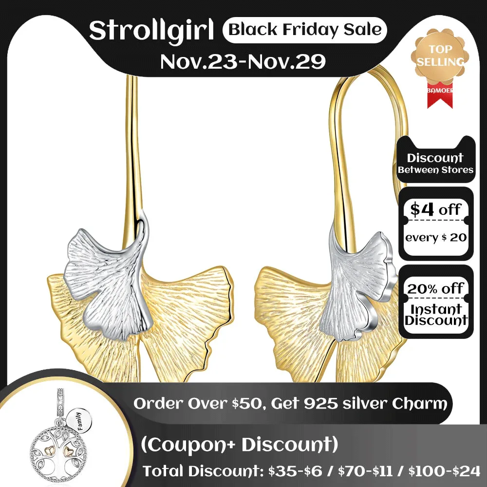 

925 Sterling Silver Ginkgo Biloba Leaf Dangle Drop Earrings Handmade Jewelry Birthday Christmas Day Gifts for Women Girls Friend