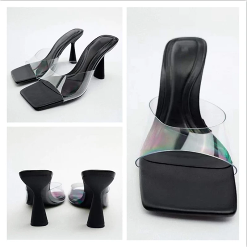 

Прозрачные шлепанцы, женская обувь на тонком каблуке, черные сандалии на высоком каблуке 2022, летние бежевые римские шлепанцы из натуральной...