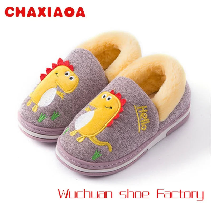 

Autumn Winter Boys Slippers Girls Cute Cartoon Dinosaur Home Shoes Children Warm Fur Slipper Kids Home Baby Slippers