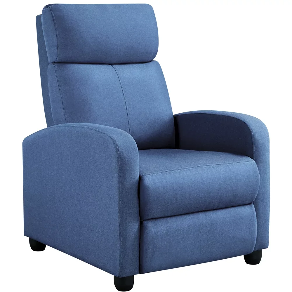 

Easyfashion Fabric Push Back Theater Recliner Chair with Footrest,Light Blue Furniture Decoration Classical Elegance Sofa Chairs