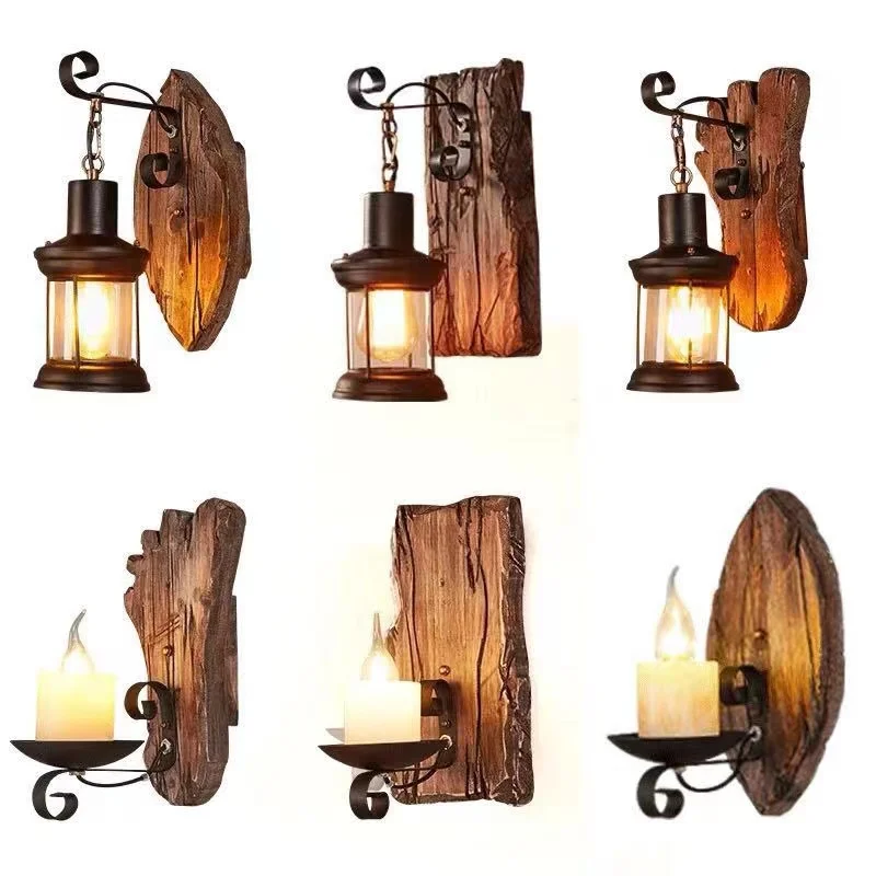 

Retro American Industrial Style Loft Solid Wood Creative Personality Antique Bar Cafe Restaurant Balsa Boat Wood Aisle Wall Lamp