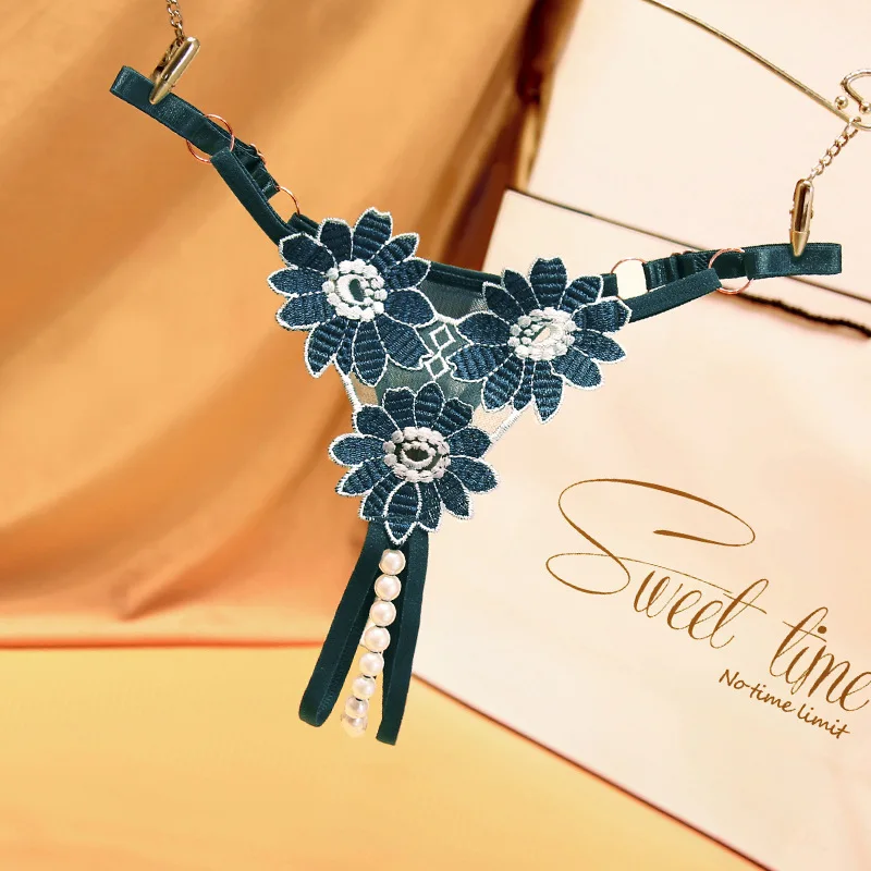 

Горячая Вышивка стринги штаны регулируемые трения открытая промежность бисер интимное нижнее белье для женщин