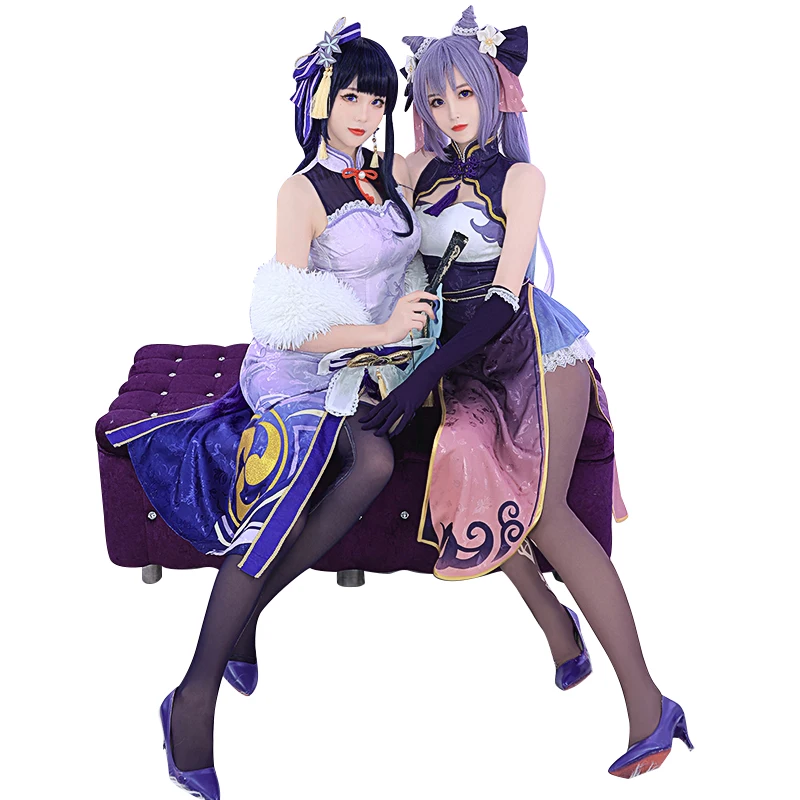 COS-HoHo аниме Genshin Impact Raiden Shogun Keqing Cheongsam игровой костюм милое платье Униформа косплей