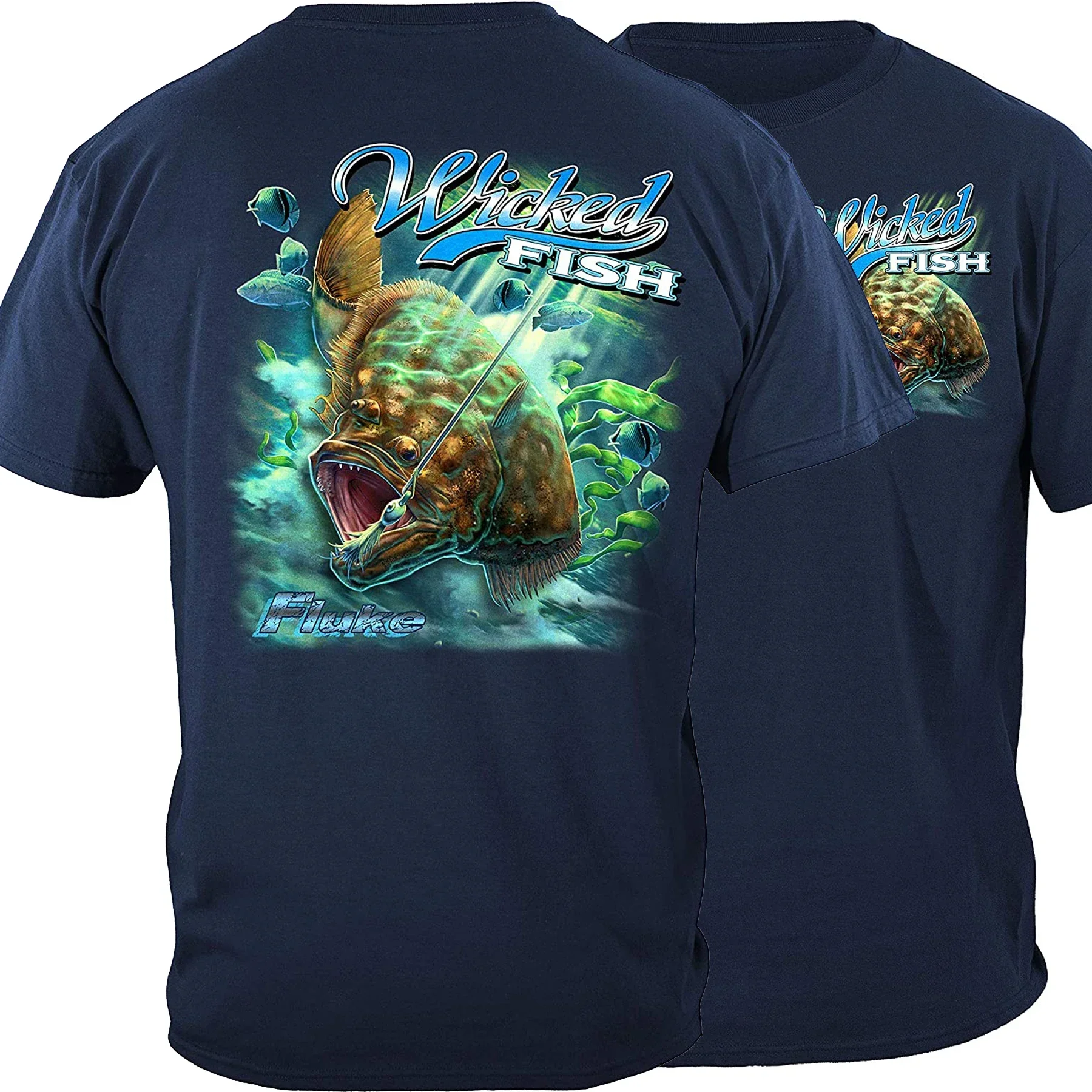 Fighting Buck Tail Fluke Lure Fisherman Anglers Футболка для рыбалки 100% хлопок с круглым вырезом и