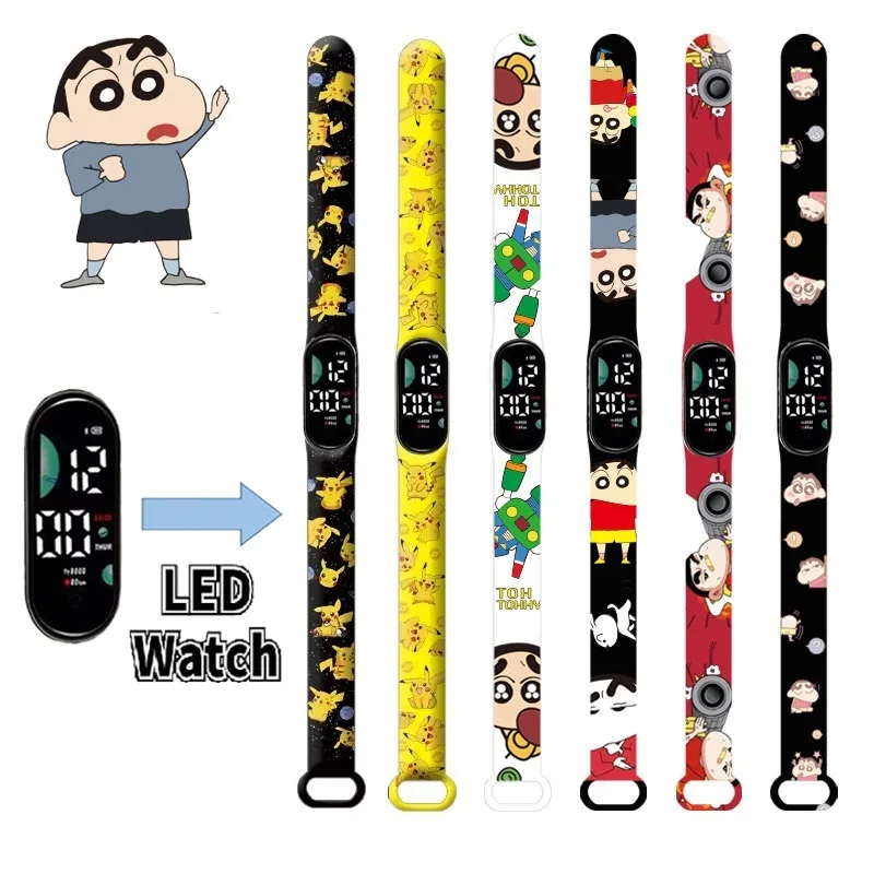 

New Pokemon LED Electronic Touch Waterproof Watch Crayon Xiaoxin Anime Figures Wristband child Watch Pikachu Gifts for Watch