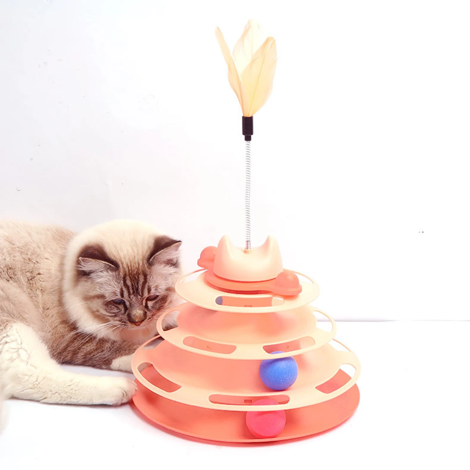 

Creative Cat Toy Four Layer Track Interactive Toy Detachable Cat Turntable Toy Great Gift Pet Supplies for Large Small Cat pjop