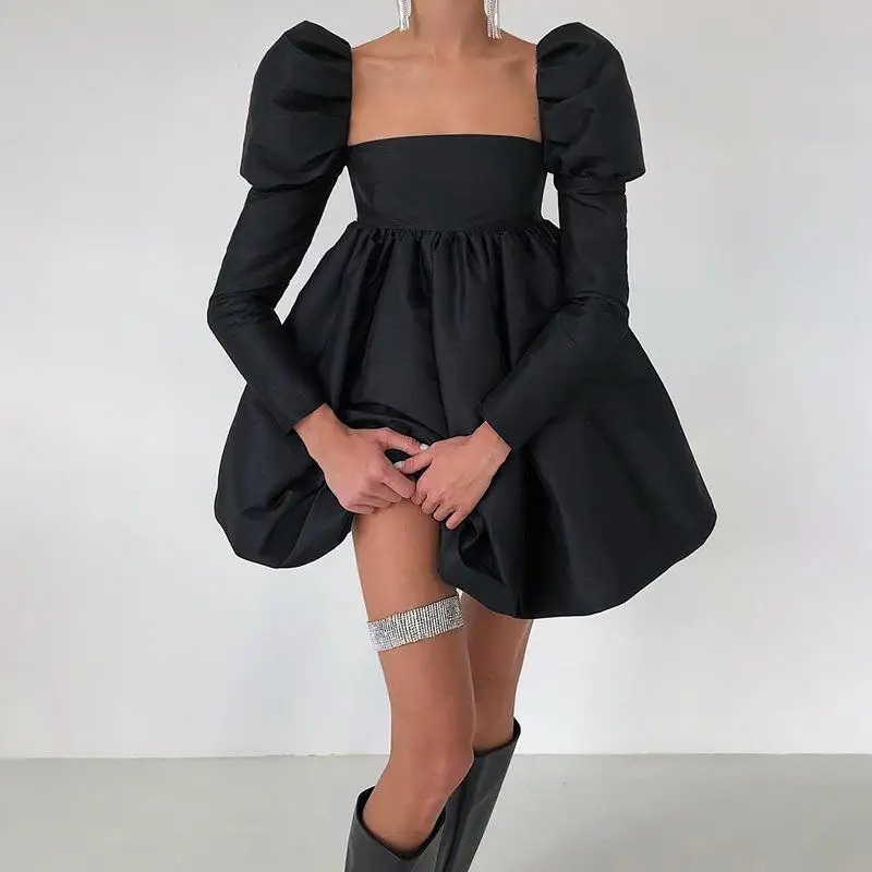 

Elegant Party Dress For Women Sexy Long Sleeve Backless Mini Dress 2022 Spring Pleated Ball Gown Puffy Dresses y2k Streetwear