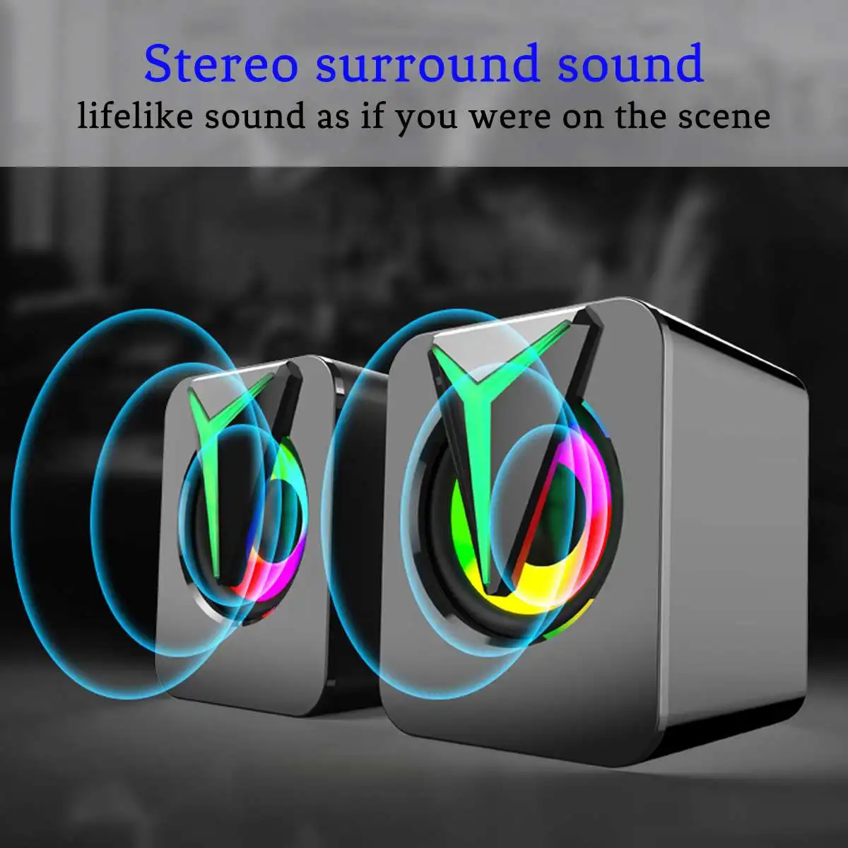 K-25-1 USB Wired Speakers Computer Speaker LED Light 4D Stereo Sound Surround Loudspeaker For PC Laptop Notebook