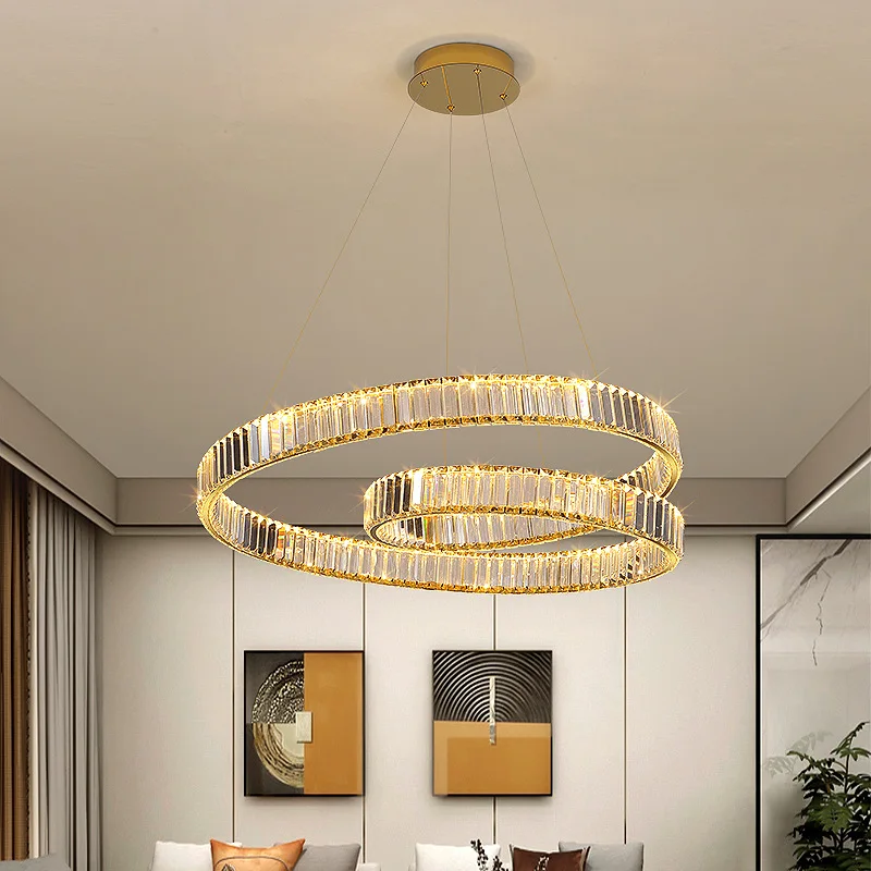 

Современные искусственные нестандартные круглые хрустальные потолочные люстры, двухслойные, для гостиной, столовой, домашний декор, фотос...