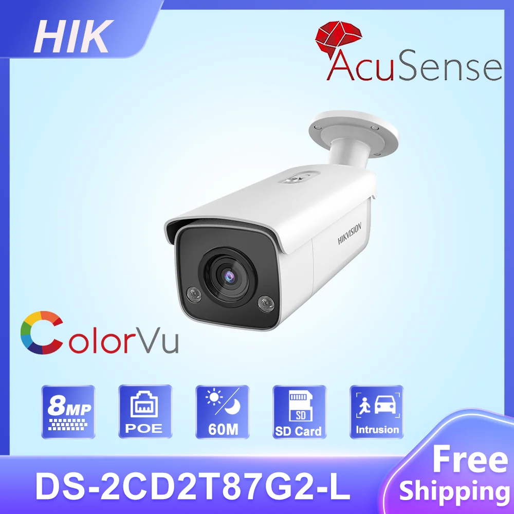 Hikvision  4K DS-2CD2T87G2-L  IP Camera Security Protection ColorVu AcuSense 8MP CCTV Video Surveillance POE H.265 SD Card