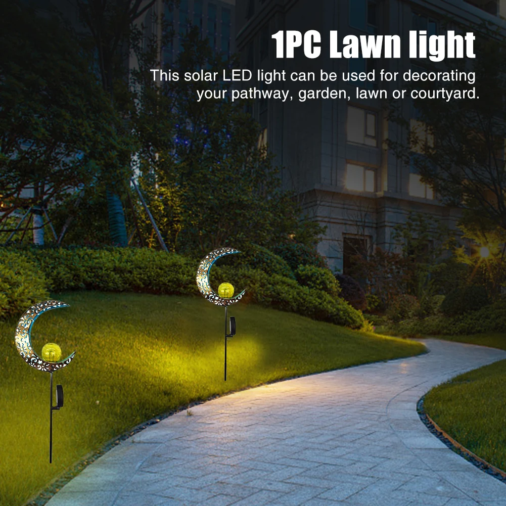 

Decorative Courtyard Stake LED Garden Light Moon Waterproof Pathway Outdoor Lawn Solar Powered Retro Crackle Glass Landscape