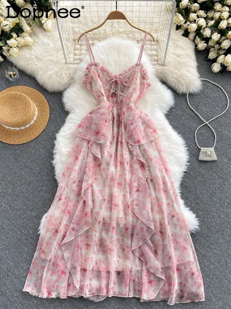 

Women ruffles asymmetrical print backless beach holiday Dress New Arrivals Lady Sexy Fashion summer 2022