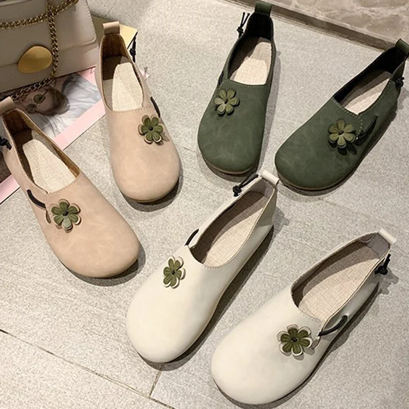 

2022 Genuine Leather Women Flats Casual Shoes Woman Loafers Vintage Petal Handmade Soft Flat Shoes Lady Comfort Tenis Feminino