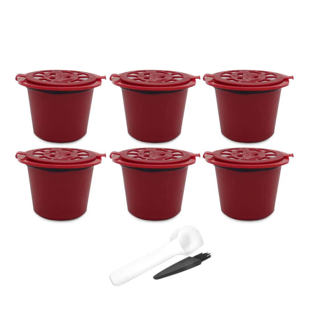 

Reusable for Nespresso Coffee Capsules Cup with Spoon Brush Refillable Coffee Capsule Refilling Filter -Red