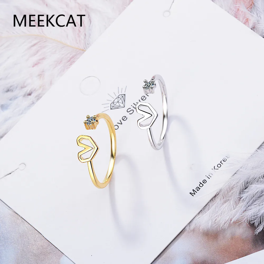 100% стерлинговое серебро 925 пробы модные женские кольца с полым сердечком CZ размер