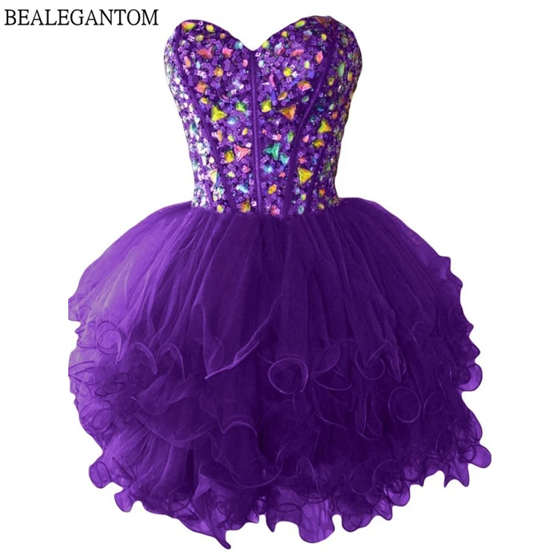 Купи Bealegantom Sweetheart Purple Short Homecoming Dresses Tiered Crystal Beaded Mini Prom Cocktail Graudation Party Gowns QA2023-23 за 4,496 рублей в магазине AliExpress