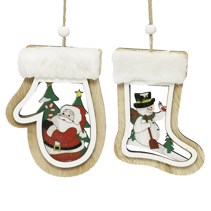 

Christmas Pendant, Wooden Santa Claus Snowman Pattern Ornaments Christmas Tree Home Holiday Decoration