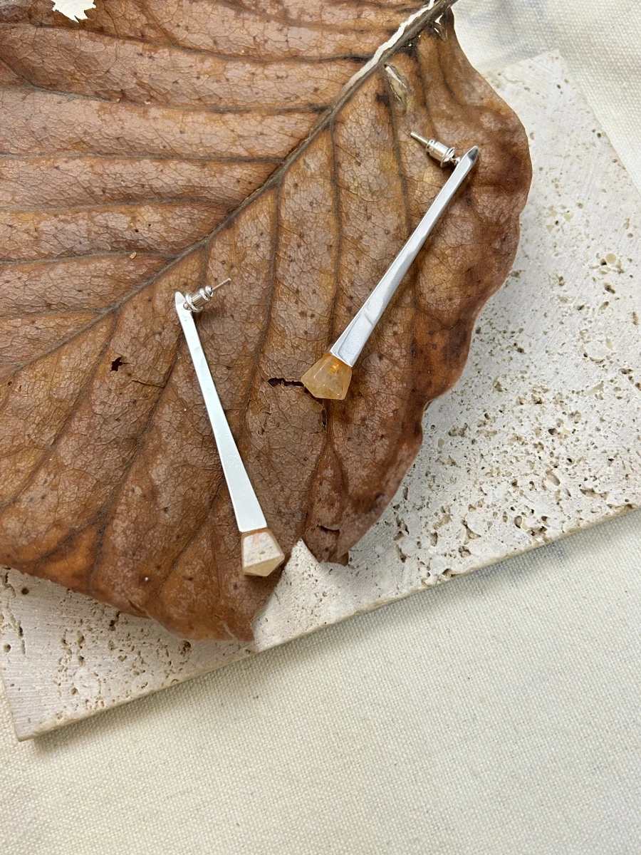 Natural Topaz Trapezoidal Long Earrings Design Original Stone Cold Sle High-Grade Light Luxury Water Drop Earrin...