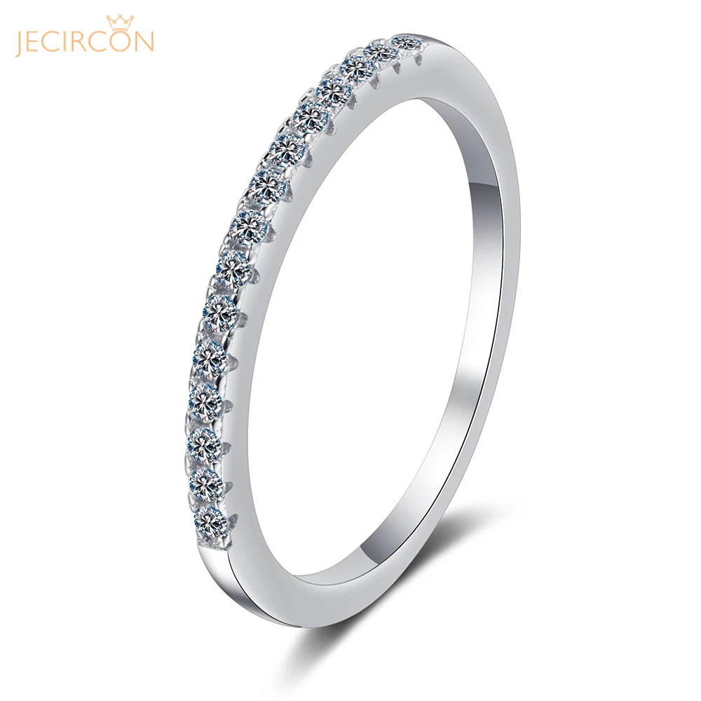 

JECIRCON Total 0.15ct Sparkling Full Diamond Moissanite Row Ring for Women 100% 925 Silver Plated pt950 Wedding Party Jewelry