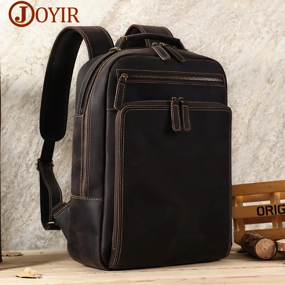 JOYIR Genuine Leather Backpack for Men 15.6 Inch Laptop Bag Large Capacity School Business Daypack Vintage Travel Rucksack