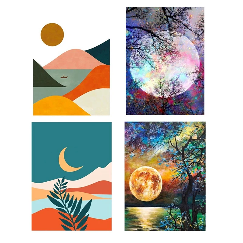 

Набор для алмазной живописи для взрослых, 4 шт., полное алмазное украшение «сделай сам», круглое искусство, идеально подходит для домашнего настенного декора, простой пейзаж