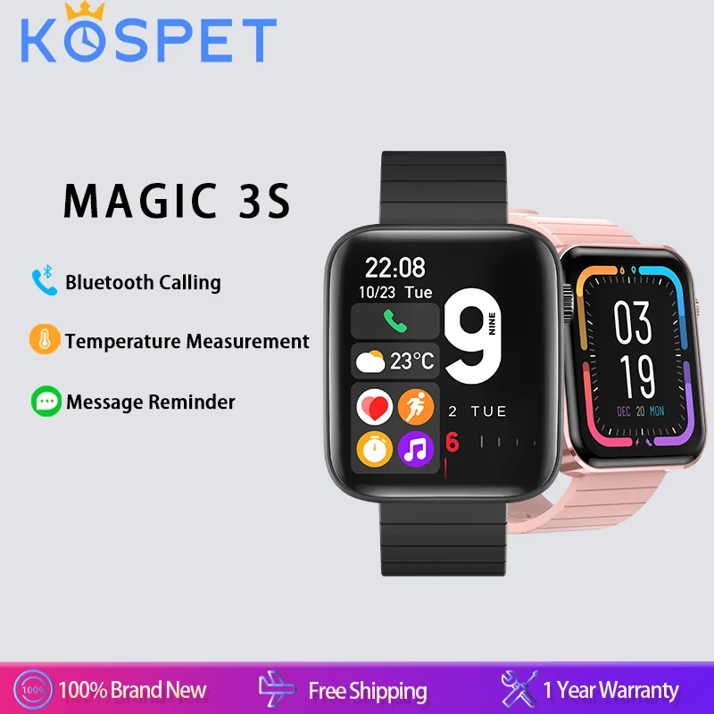 

KOSPET MAGIC 3S Smart Watch Bluetooth Calling Temperature Measurement ​Waterproof Heart Rate Monitor Smartwatch for Men Women