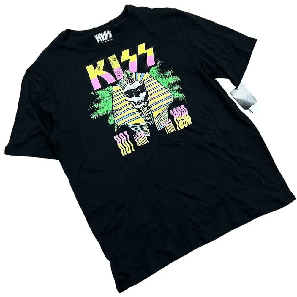 Womens KISS Tour Black Short Sleeve Oversized Graphic T-Shirt - Size LXL NWT