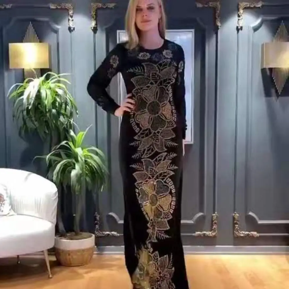 

Abaya Dubai Black Sexy Dress Ladies Elegant Bodycon Floral Kaftan Purple Shiny Long Dress Vestidos De Fiest Party Dress