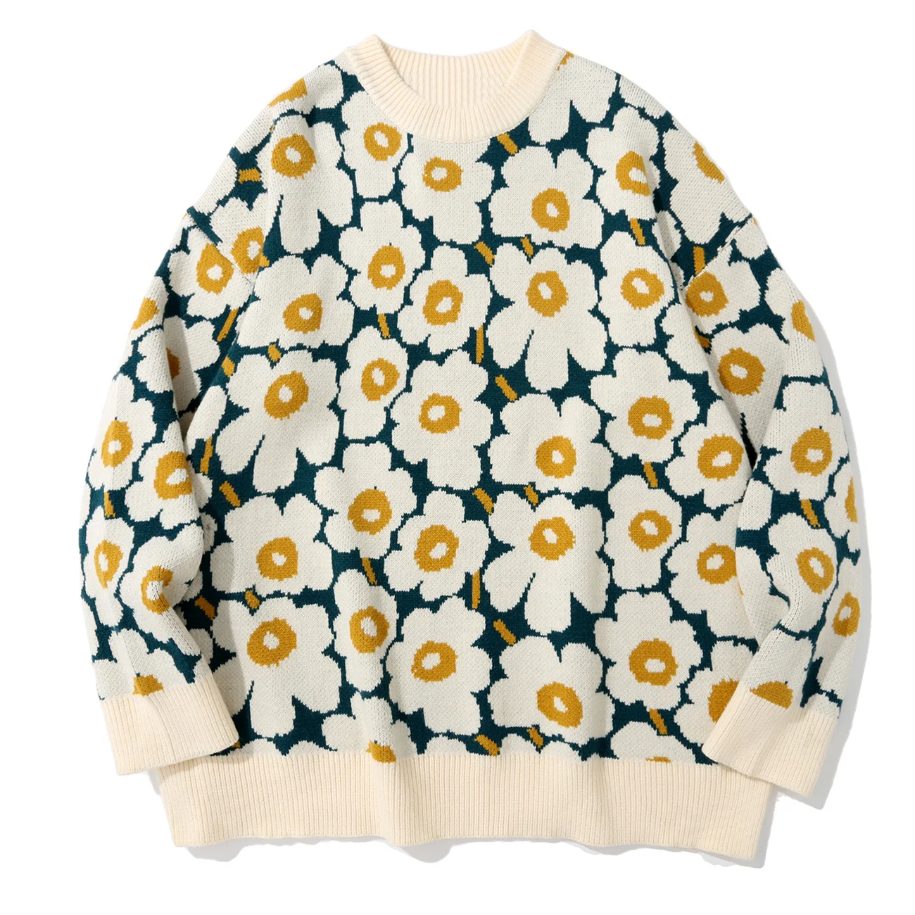 

Oversize LACIBLE Contrasting Floral Warm Casual Elasticity Men Women Autumn Winter Thin Fashion Soft Sweater