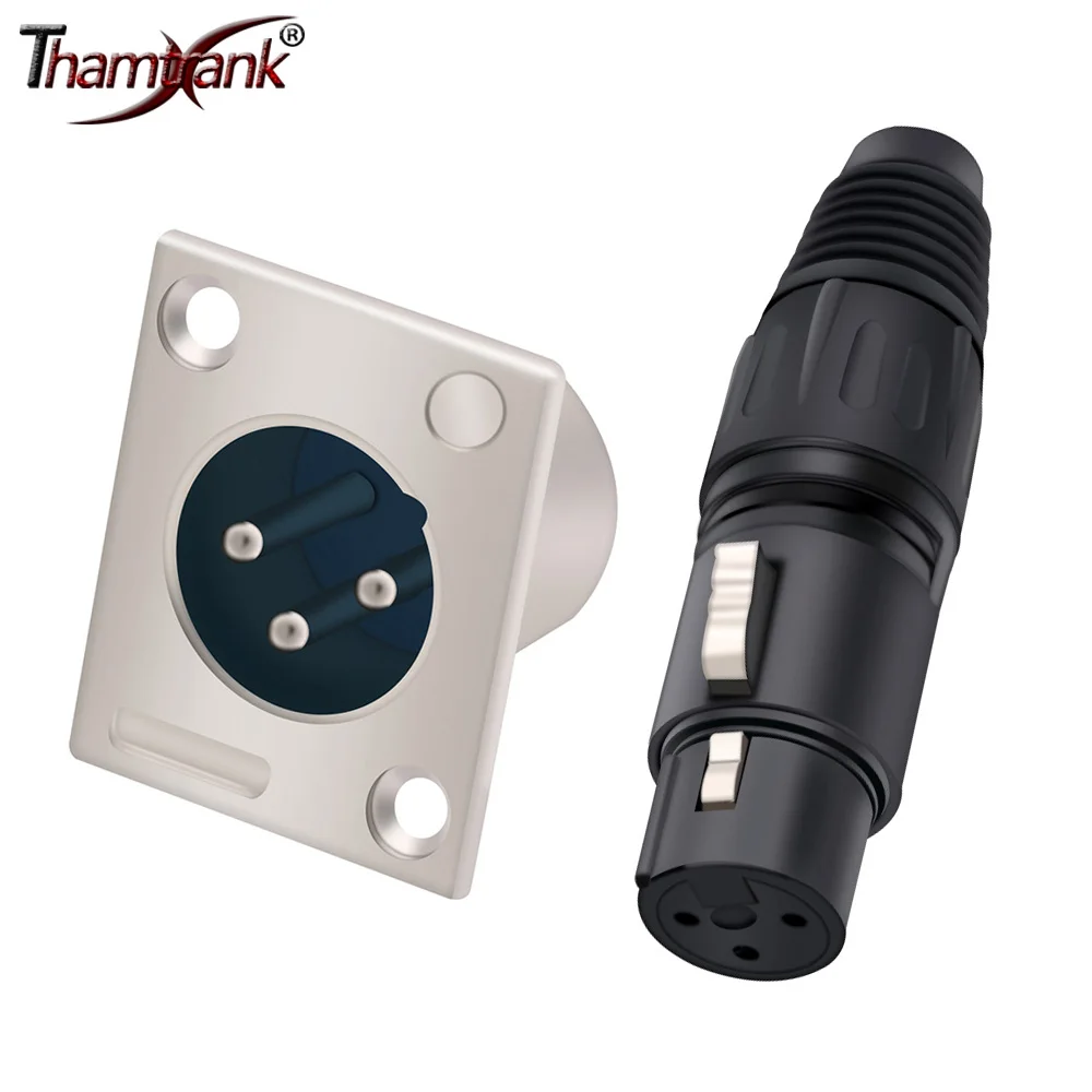 

2pc 3 Pin XLR Panel Mount Connector 1 Male Plug and 1 Female Socket Connector Microphone Audio Zinc Alloy High Conductivity