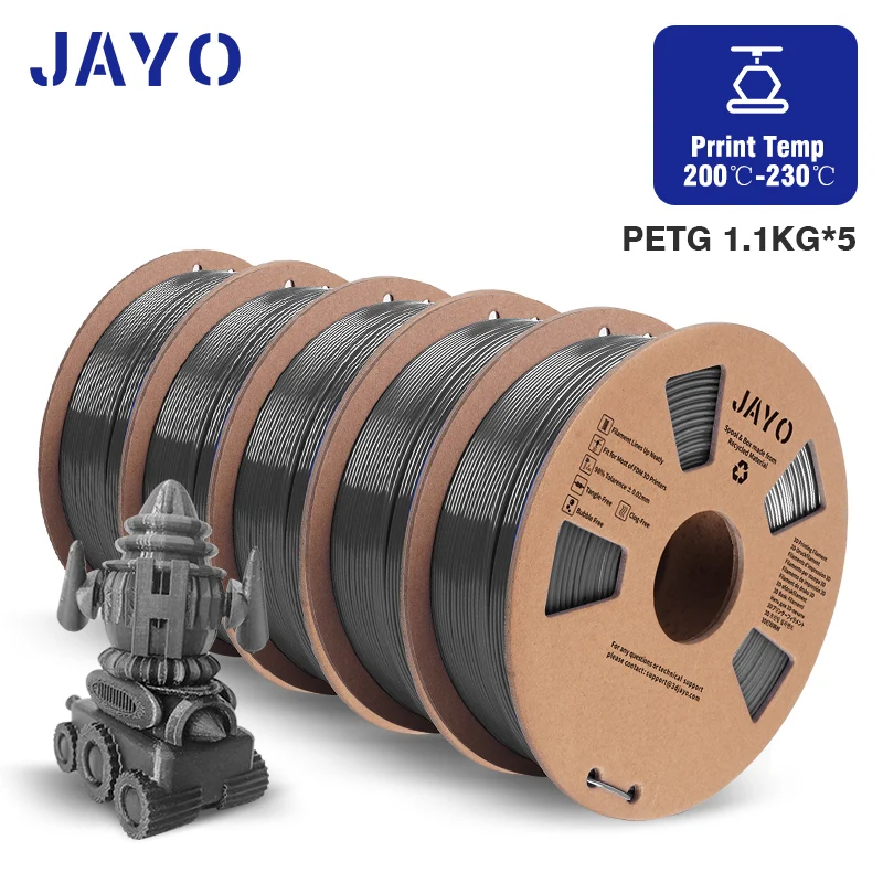 JAYO PLA Meta/ABS/PETG/SILK/PLA Filament 1.75MM 5Rolls 3D Printer 100% No Bubble for FDM DIY Gift Material Fast Shipping